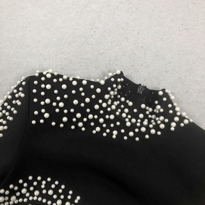LS2571 Women's Bandage Skirt Elegant Long-Sleeved Mermaid Ball Gown with Luxurious Pearl Evening Dress Made in Guangdong