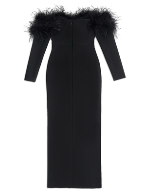 LS2529 Spring Collection Off-Shoulder Crystal Feather Bodycon Bandage Dress for Party Highly Recommended