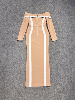 260g Fabric Weight LS2551 Kimshein Off-Shoulder Fashion Dress Long Sleeves and Elegant Bodycon Bandage Dress for Spring