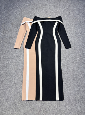 260g Fabric Weight LS2551 Kimshein Off-Shoulder Fashion Dress Long Sleeves and Elegant Bodycon Bandage Dress for Spring