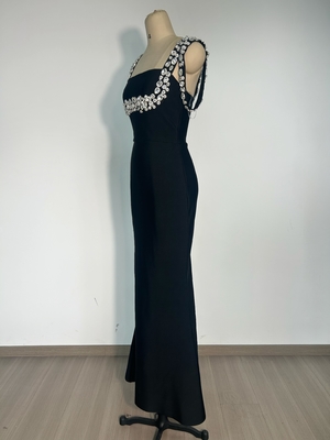 Kimsheinfashion Black Women's Bandage Dress Luxury Cocktail Dress Rhinestone Classic Lady Bodycon Sleeveless Dress for Your