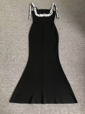 Kimsheinfashion Black Women's Bandage Dress Luxury Cocktail Dress Rhinestone Classic Lady Bodycon Sleeveless Dress for Your