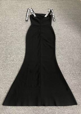 Kimsheinfashion Black Women's Bandage Dress Luxury Cocktail Dress Rhinestone Classic Lady Bodycon Sleeveless Dress for Your
