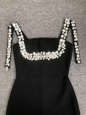 Kimsheinfashion Black Women's Bandage Dress Luxury Cocktail Dress Rhinestone Classic Lady Bodycon Sleeveless Dress for Your