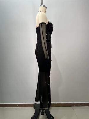 Summer Season Strapless Tight Dress Black Luxury Evening Dress for Women Sexy Cocktail Dress with Gloves Chic and Sexy