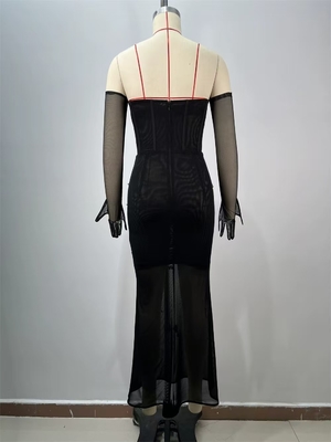 Summer Season Strapless Tight Dress Black Luxury Evening Dress for Women Sexy Cocktail Dress with Gloves Chic and Sexy