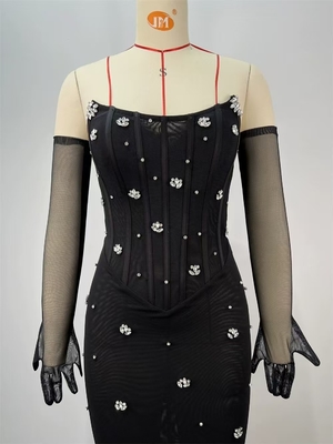 Summer Season Strapless Tight Dress Black Luxury Evening Dress for Women Sexy Cocktail Dress with Gloves Chic and Sexy
