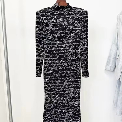 Velvet Black Long Sleeve Party Dress LS2584 Spring Maxi Dress for Women V-Neck Collar 220g Fabric Weight