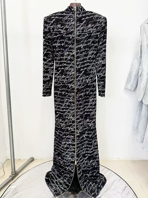 Velvet Black Long Sleeve Party Dress LS2584 Spring Maxi Dress for Women V-Neck Collar 220g Fabric Weight