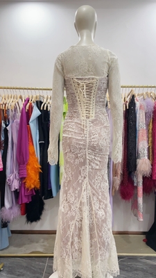SB3110 Full Sleeve Length Two-Piece Dress Formal Evening Gown Tight Bustier Fashion Maxi Lace Dress with Water Wash Craft