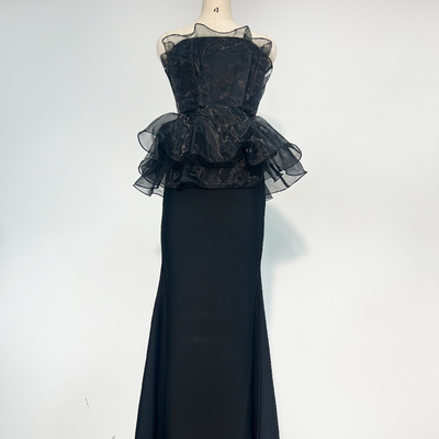 Polyester No Shoulder Strap Wedding Dress Elegant Women's Black Cocktail Dress Color Blocking Craft 250g Fabric Weight