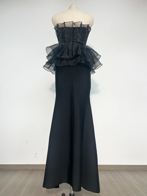Polyester No Shoulder Strap Wedding Dress Elegant Women's Black Cocktail Dress Color Blocking Craft 250g Fabric Weight