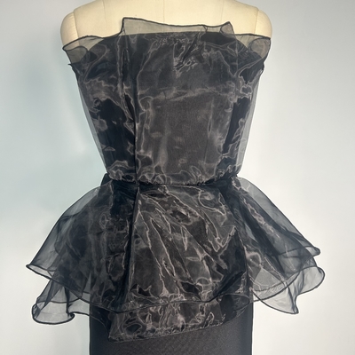 Polyester No Shoulder Strap Wedding Dress Elegant Women's Black Cocktail Dress Color Blocking Craft 250g Fabric Weight