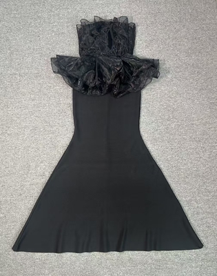 Polyester No Shoulder Strap Wedding Dress Elegant Women's Black Cocktail Dress Color Blocking Craft 250g Fabric Weight