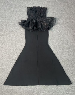 Polyester No Shoulder Strap Wedding Dress Elegant Women's Black Cocktail Dress Color Blocking Craft 250g Fabric Weight