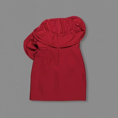 Red 3D Flower Mini Length Party Dress for Women Christmas and Year Dress Non-woven Fabric Weaving Method Stock/ Supply Type