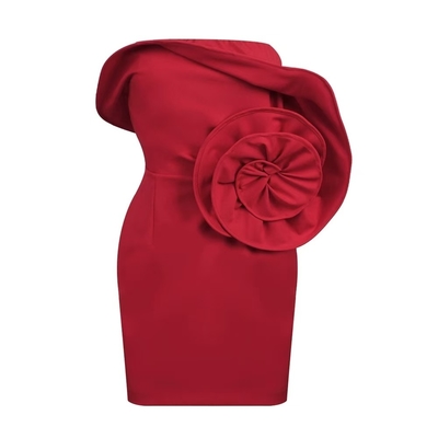 Red 3D Flower Mini Length Party Dress for Women Christmas and Year Dress Non-woven Fabric Weaving Method Stock/ Supply Type