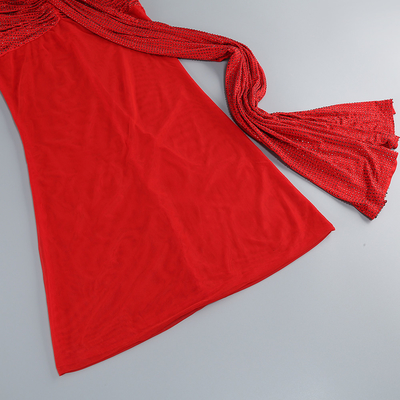LS2593 Deep Red Bodycon Dress with Backless and Long Sleeves the Perfect Addition to Your Summer Wardrobe