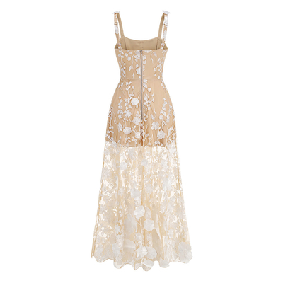 kimshein SB3055 Fashionable 3D Flower Sexy Dress for Sweet Party Maxi Sleeveless Slim Dress Elegant