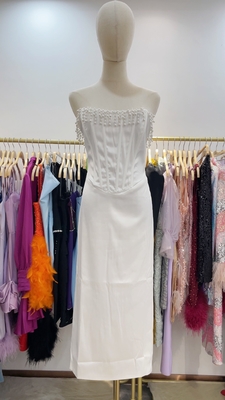 SB3111 Satin Off-Shoulder Pearl Fringe Party Dress Sleeveless Tight Celebrity Elegant Evening Gown for Feminine's Party