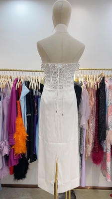 SB3111 Satin Off-Shoulder Pearl Fringe Party Dress Sleeveless Tight Celebrity Elegant Evening Gown for Feminine's Party