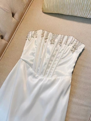 SB3111 Satin Off-Shoulder Pearl Fringe Party Dress Sleeveless Tight Celebrity Elegant Evening Gown for Feminine's Party