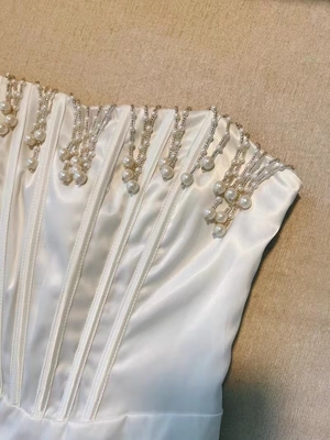 SB3111 Satin Off-Shoulder Pearl Fringe Party Dress Sleeveless Tight Celebrity Elegant Evening Gown for Feminine's Party