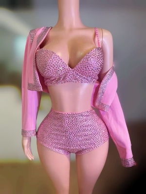 AD2420 Three-Piece Nightclub Outfit Luxurious Beaded Stage Costume Set for Female Stage Entertainments