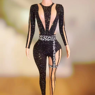 Supporting Needlework AD2421 Black Nightclub Women's Jumpsuit Sexy Party Jumpsuit Performance Costume Luxury Rhinestone
