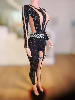 Supporting Needlework AD2421 Black Nightclub Women's Jumpsuit Sexy Party Jumpsuit Performance Costume Luxury Rhinestone
