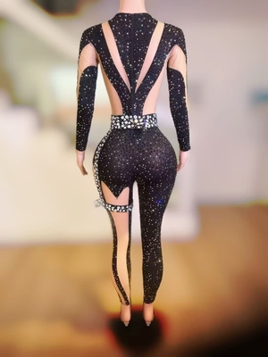 Supporting Needlework AD2421 Black Nightclub Women's Jumpsuit Sexy Party Jumpsuit Performance Costume Luxury Rhinestone
