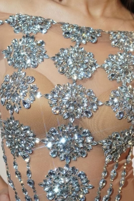 AD2433 Kimshein High Fashion Net Fabric Water Drill Mini Sexy Birthday Women's Clothing and Ready for Immediate Delivery