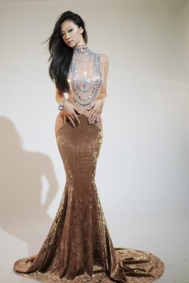 KIMSHEIN Elegant Cocktail Dress for Women AD2437 Sleeveless Evening Gown in Luxurious Velvet