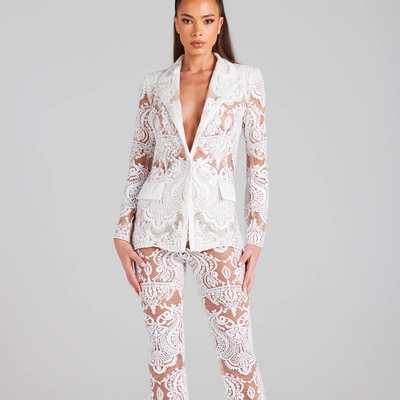 SR2248 Autumn White Lace Two-Piece Professional Business Women's Suit Set Perfect for Formal and Business Occasions