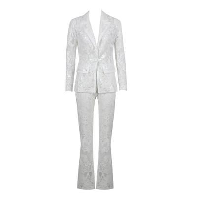 SR2248 Autumn White Lace Two-Piece Professional Business Women's Suit Set Perfect for Formal and Business Occasions