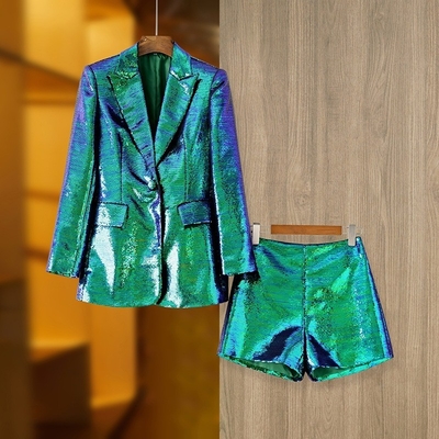 Spring Season SR2221 Shiny and Sexy Sequin Dress Set for Women's Party Night Disco Outfit in Polyester Material
