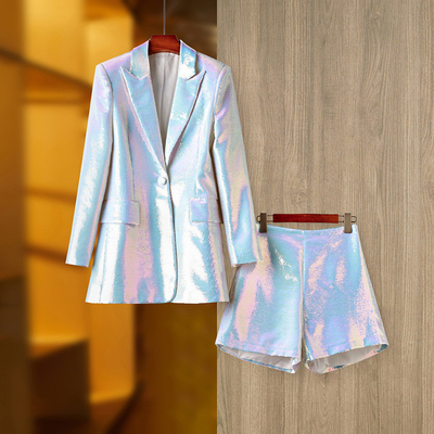 Spring Season SR2221 Shiny and Sexy Sequin Dress Set for Women's Party Night Disco Outfit in Polyester Material