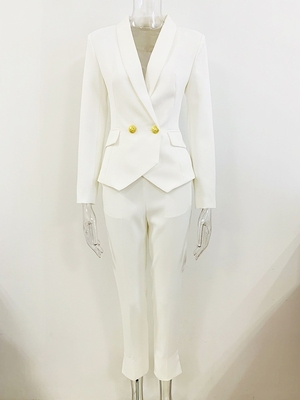 SR2245 Spring Collection Elegant Two-Piece White Suit Set for Women's Business in Tight Fit