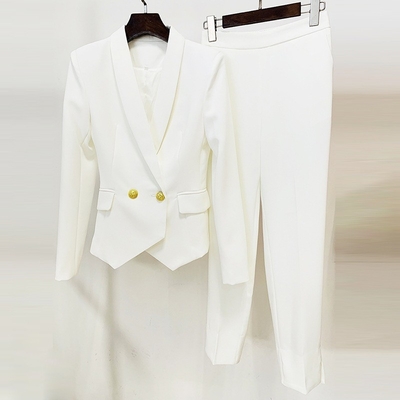 SR2245 Spring Collection Elegant Two-Piece White Suit Set for Women's Business in Tight Fit