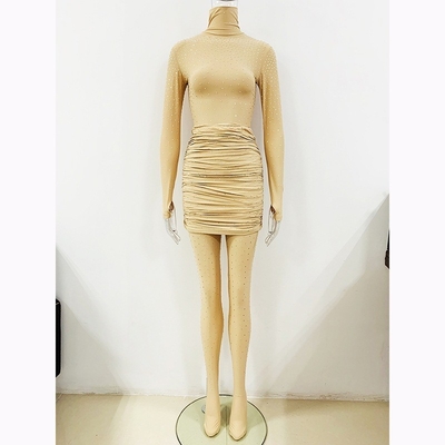 Kimshein High Neck Luxury Beaded Suit Set Tight Skirt Set Bottoms Three-Piece Women's Clothing with Full Sleeve Bottoms
