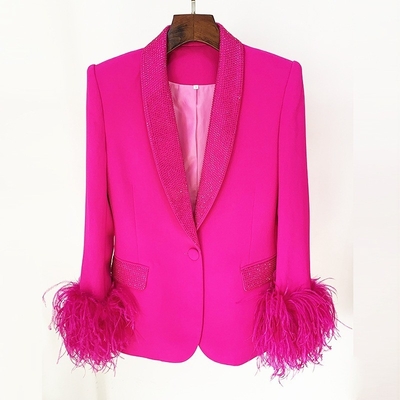 Elegant Women's Luxurious Pearl Two-Piece Party Office Suit with Regular Sleeves and Polyester Cotton Blend Material Type