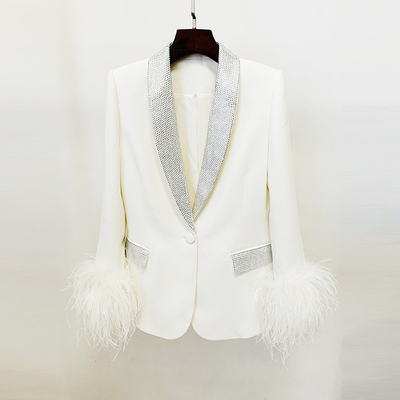 Elegant Women's Luxurious Pearl Two-Piece Party Office Suit with Regular Sleeves and Polyester Cotton Blend Material Type