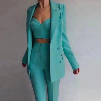 SR2246 Women's Two-Piece Formal Suit Elegant Ladies' Jacket Polyester Cotton Fabric in Picture Color for Business Attire
