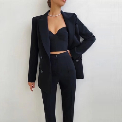 SR2246 Women's Two-Piece Formal Suit Elegant Ladies' Jacket Polyester Cotton Fabric in Picture Color for Business Attire