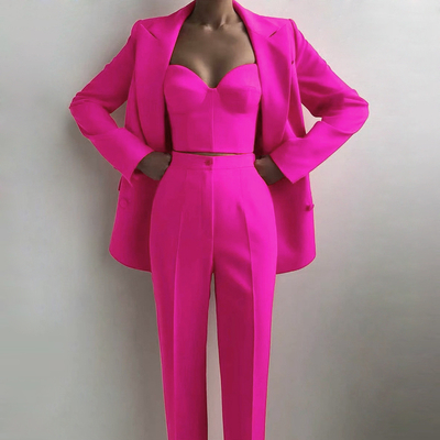 SR2246 Women's Two-Piece Formal Suit Elegant Ladies' Jacket Polyester Cotton Fabric in Picture Color for Business Attire