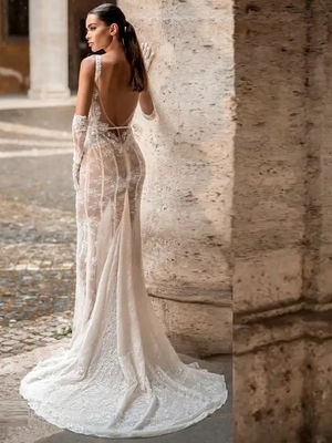 ED2562 Kimshein Lace Bodycon Dress with Pearl Backless Wedding Evening Dress for Women Elegant Elegant and Sophisticated