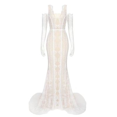 ED2562 Kimshein Lace Bodycon Dress with Pearl Backless Wedding Evening Dress for Women Elegant Elegant and Sophisticated