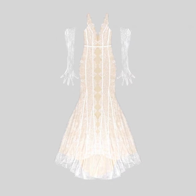 ED2562 Kimshein Lace Bodycon Dress with Pearl Backless Wedding Evening Dress for Women Elegant Elegant and Sophisticated