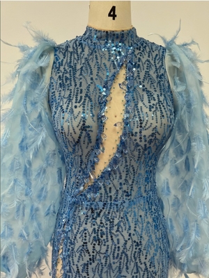 ED2581 Luxury Evening Dress Feather Birthday Dress Sequin Dress Women's Party Dress Elegant Full Sleeve None Print Method