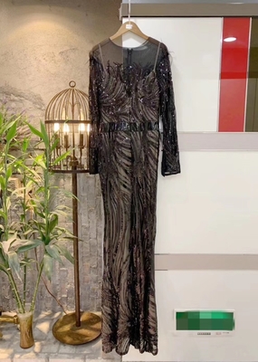 Kimshein ED2522 Eco-Friendly Women's Feather Sequin Dress Sexy Long Sleeve Party Dress with Built-in Bra and Custom Logo